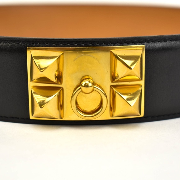 HERMES Collier de Chien Black/Gold Leather Belt tw display picture 1